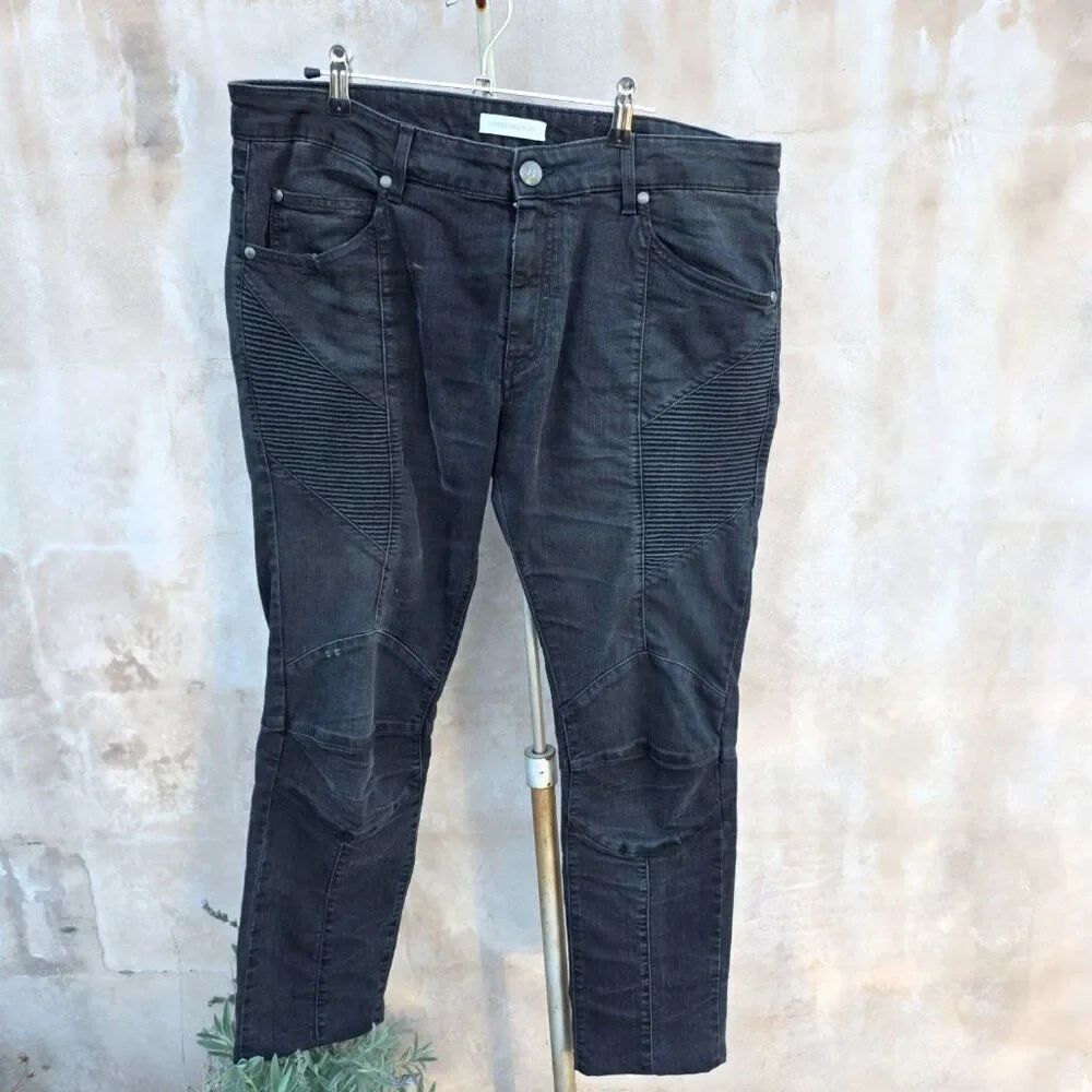 Pierre balmain black moto style jeans Made In Italy